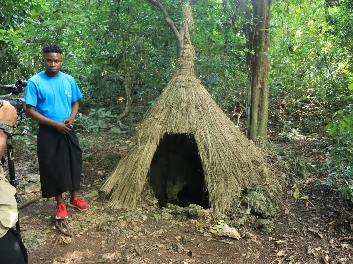 Traditional sacred shrine inside Kaya Kinondo Sacred Forest near Diani Kenya